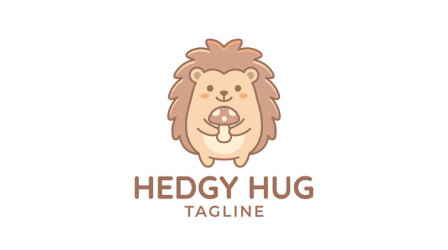 Hedgehog holding a mushroom cartoon logo for Hedgy Hug.