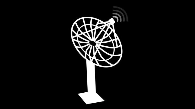 Satellite dish icon with signal waves simple communication symbol animation
