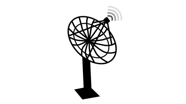 Satellite dish icon with signal waves simple communication symbol animation