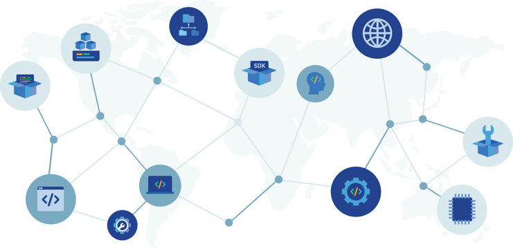 Software Development Kit SDK Technology Concept with Global Network Programming and API Integration