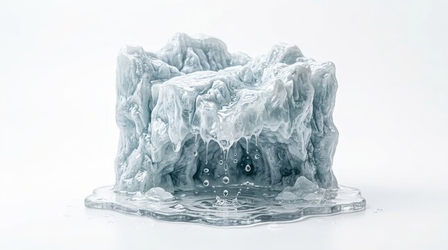 Detailed miniature ice cave formation with dripping water and splashes Global Warming