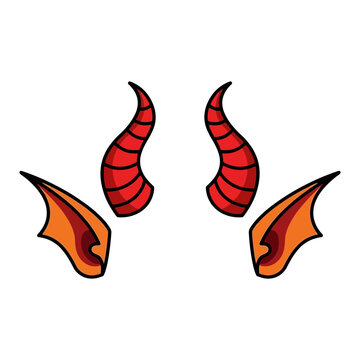A pair of cartoon devil horns and ears on a white background