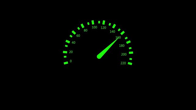 Minimal speedometer gauge with markings and needle showing a high speed reading animation