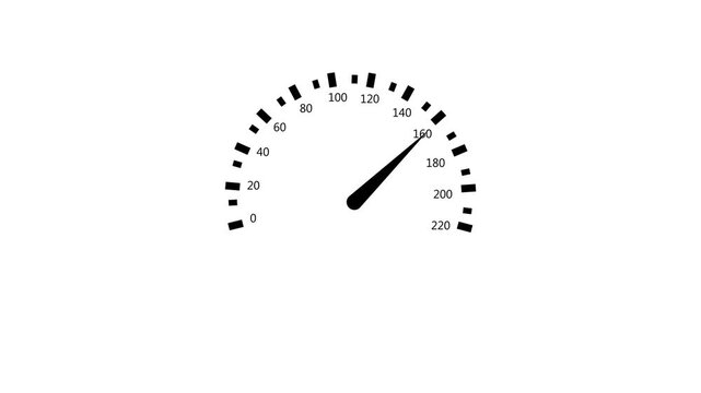 Minimal speedometer gauge with markings and needle showing a high speed reading animation