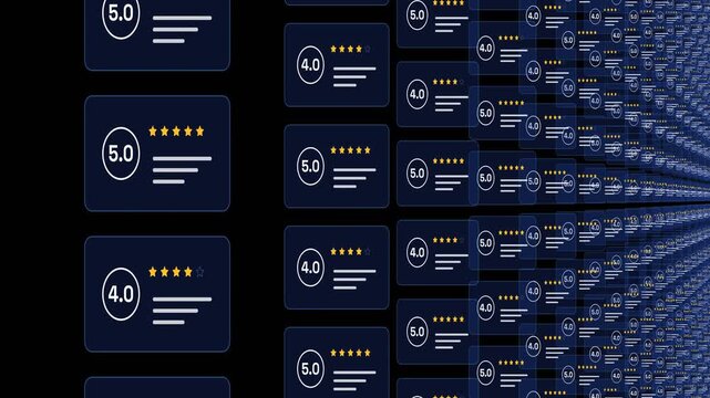 Customer Review Rating Cards Grid for Digital Feedback and Online Reputation Data Analysis Background