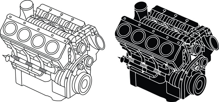 V8 car engine block schematic vector illustration