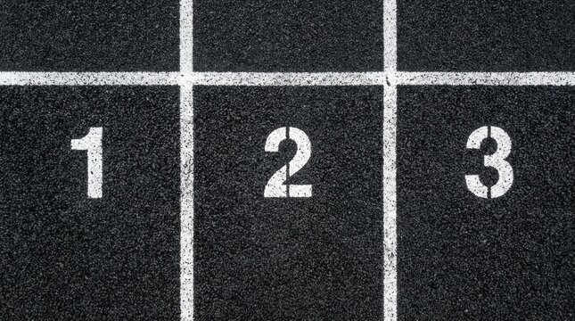Numbered grid, black background, white lines and numbers, track or racing lane markings, athletic or sports design element