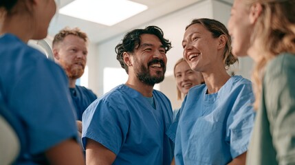 Fototapeta premium Hospital Staff Celebration: Surprised Reaction in Hospital Nursery