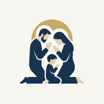 A minimalist illustration of a family praying together in devotion
