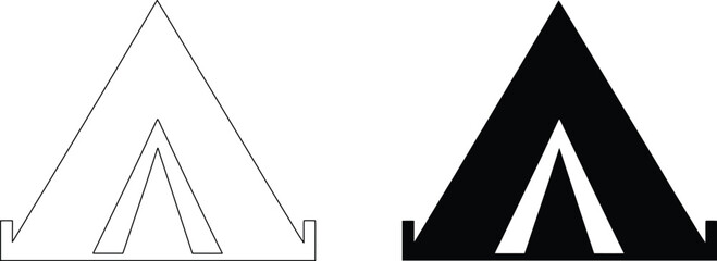 Camping tent outline and silhouette vector icons set travel adventure gear for outdoor activity themed design elements image. © nidrarani