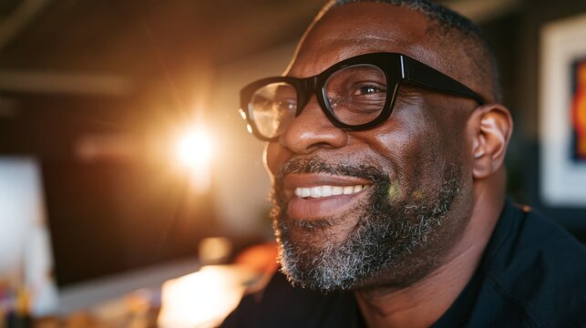 Smiling Man with Beard in Bright Light, Sunglasses, and Glasses