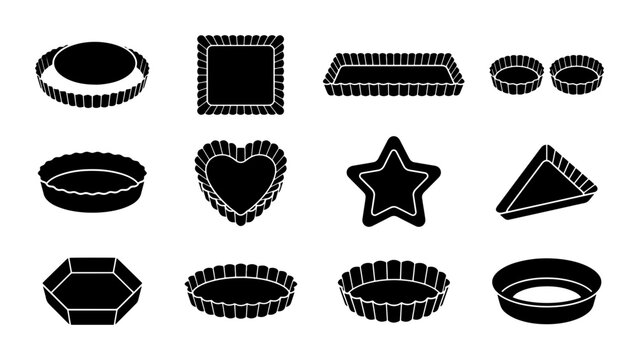 Baking Pan Collection, Assorted Tart Molds, Pie Dishes, Vector Icons for Culinary Design, Kitchenware Graphics, Set of 12