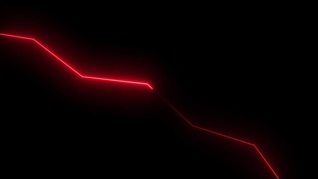 Neon blue light animation of a decreasing and pointing down direction. Concept of stock market crash and economic decline