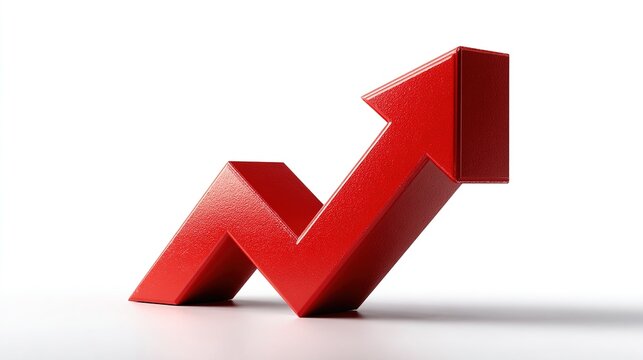 Red Arrow Upwards: A striking red arrow dramatically ascends, symbolizing growth, progress, and positive momentum in a clean, minimalist presentation.