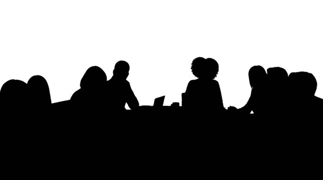 Silhouette people meeting around a table isolated on transparent background