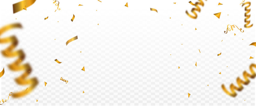 Luxury Gold Confetti and Ribbon Frame on Transparent Background, Elegant Celebration Decoration Template