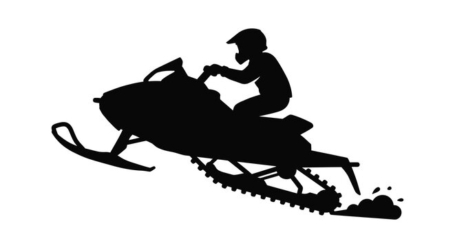 Snowmobile Rider In Action Black Silhouette snowmobiling