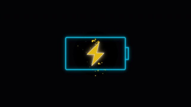 Motion of a Charging Battery Icon with Lightning Bolt in Neon Style for Technology and Power Concept.