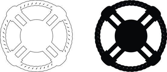 Lifebuoy icon, safety equipment symbol, rescue buoy for water safety, circular rope design, emergency flotation device, maritime symbol. © nidrarani