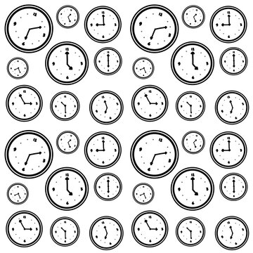 Isolated black and white clock pattern transparent PNG