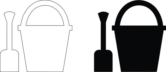 Sand bucket and shovel icon outline and solid black version, modern graphic style design for web and app. © nidrarani