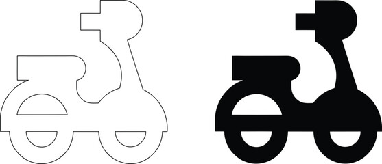 Scooter vector illustration featuring both an outline and a solid black silhouette, perfect for transport icons. © nidrarani