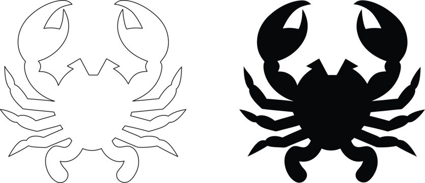 Silhouette crab icon isolated on transparent background for marine animal summer vacation ocean beach and seafood design.