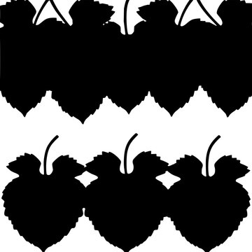 Grape leaves set with six black leaves arranged in two rows of three distinct shapes and vein patterns featuring vector illustration, line art, minimalist design with sharp edges and symmetry