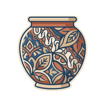 Ceramic vase with traditional Indonesian batik parang patterns.