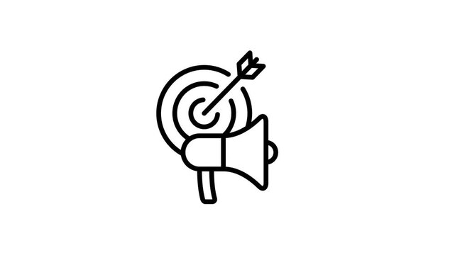 Arrow target with loudspeaker or megaphone animated icon for marketing, promotion, development, success, advertising, attention, advertisement, social media communication, influence