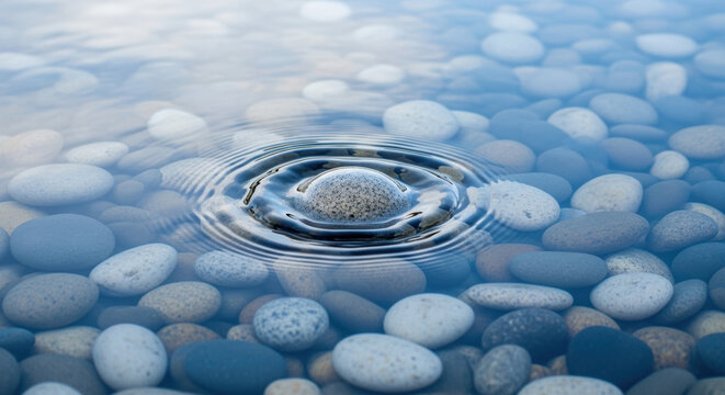 Clear water ripple over smooth grey pebbles on the river bed floor