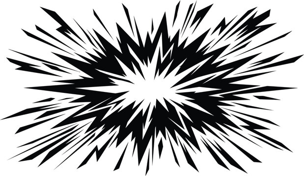 Dynamic black explosion comic book burst effect. High-impact vector shockwave for action scenes and dramatic visuals.