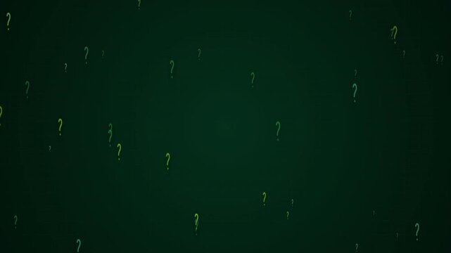 Motion of Falling Question Marks and Symbols in Dark Green Background for Dynamic Visual Effect.