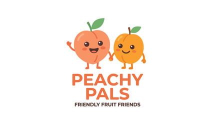 Fototapeta premium Two cute smiling peach fruit characters mascot logo.