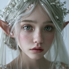 Obraz premium Ethereal Elf with Silver Hair and Flowers