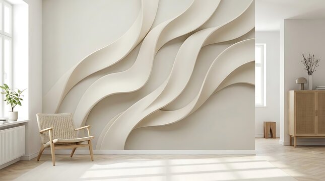 Abstract flowing organic wave pattern wall art interior design