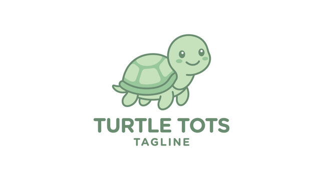 Cute green tortoise character logo for kids education.
