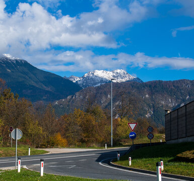 Scenic mountain road winding through autumn foliage