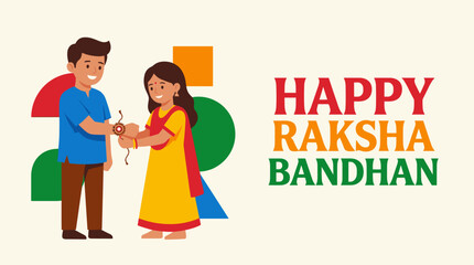 Fototapeta premium Vibrant Flat Illustration of Sister Tying Rakhi on Brother s Wrist with Festive for Raksha Bandhan Celebration