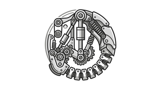 Circular mechanical engine gear assembly with pistons.