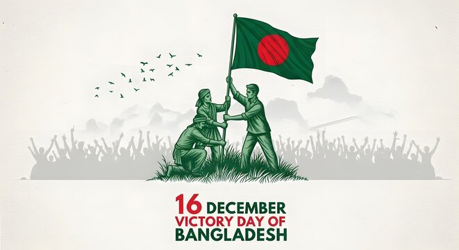People raising the national flag of bangladesh for 16 december victory day celebration