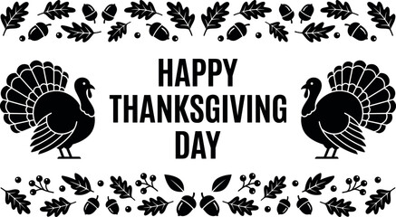 Happy Thanksgiving Day celebration with turkeys and fall leaves design © AhammadMiran99