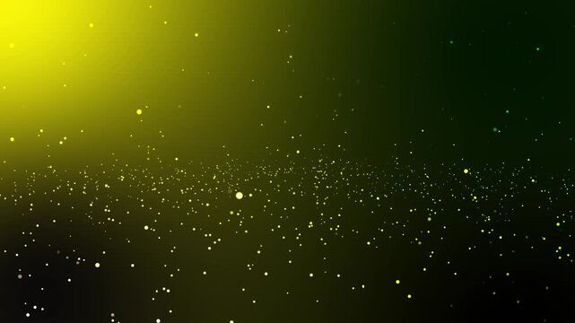 Abstract Particles Loop Background Animation. Glowing yellow light on dark background with sparkling particles.