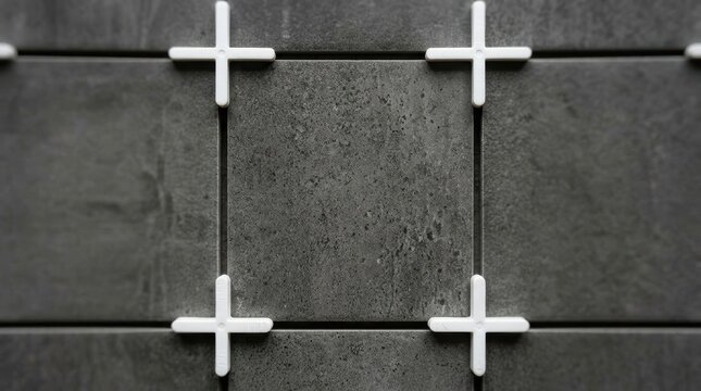 Closeup of gray stone tiles being laid with white tile leveling spacers Career Skills