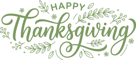Happy Thanksgiving greeting card with green leaves and flowers design © AhammadMiran99