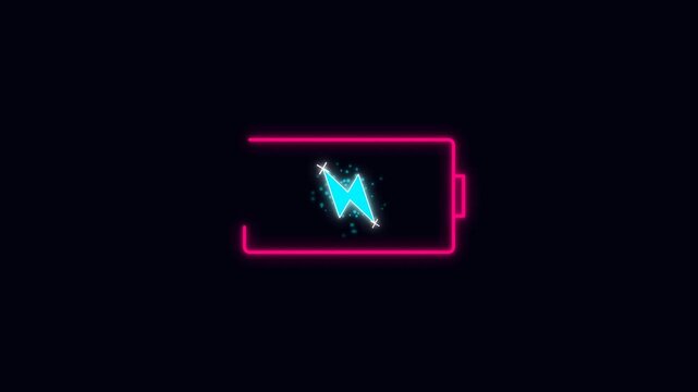 Dynamic motion of neon lightning bolts within battery icons in a futuristic digital environment.