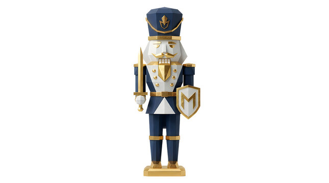 Polished blue and gold geometric nutcracker soldier isolated