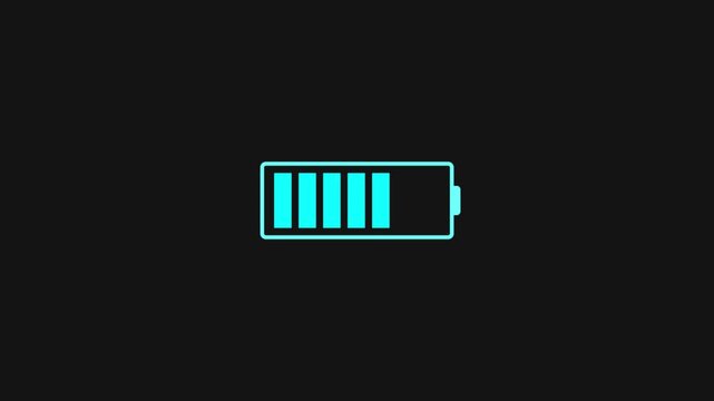Cyan battery icon charging status indicator on dark background energy power