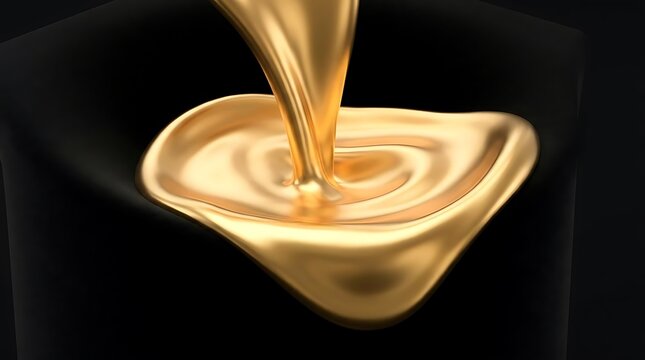 Liquid gold pouring into pool with circular ripples