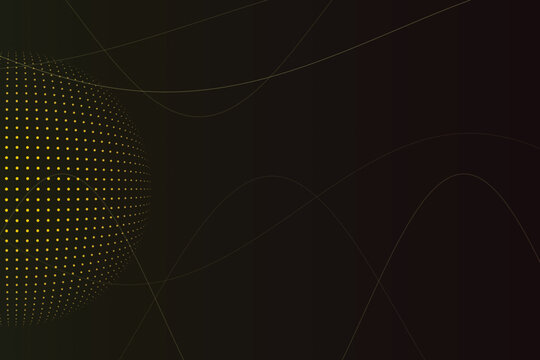 Halftone sphere composed of yellow dots with intersecting thin wavy lines on a dark gradient background